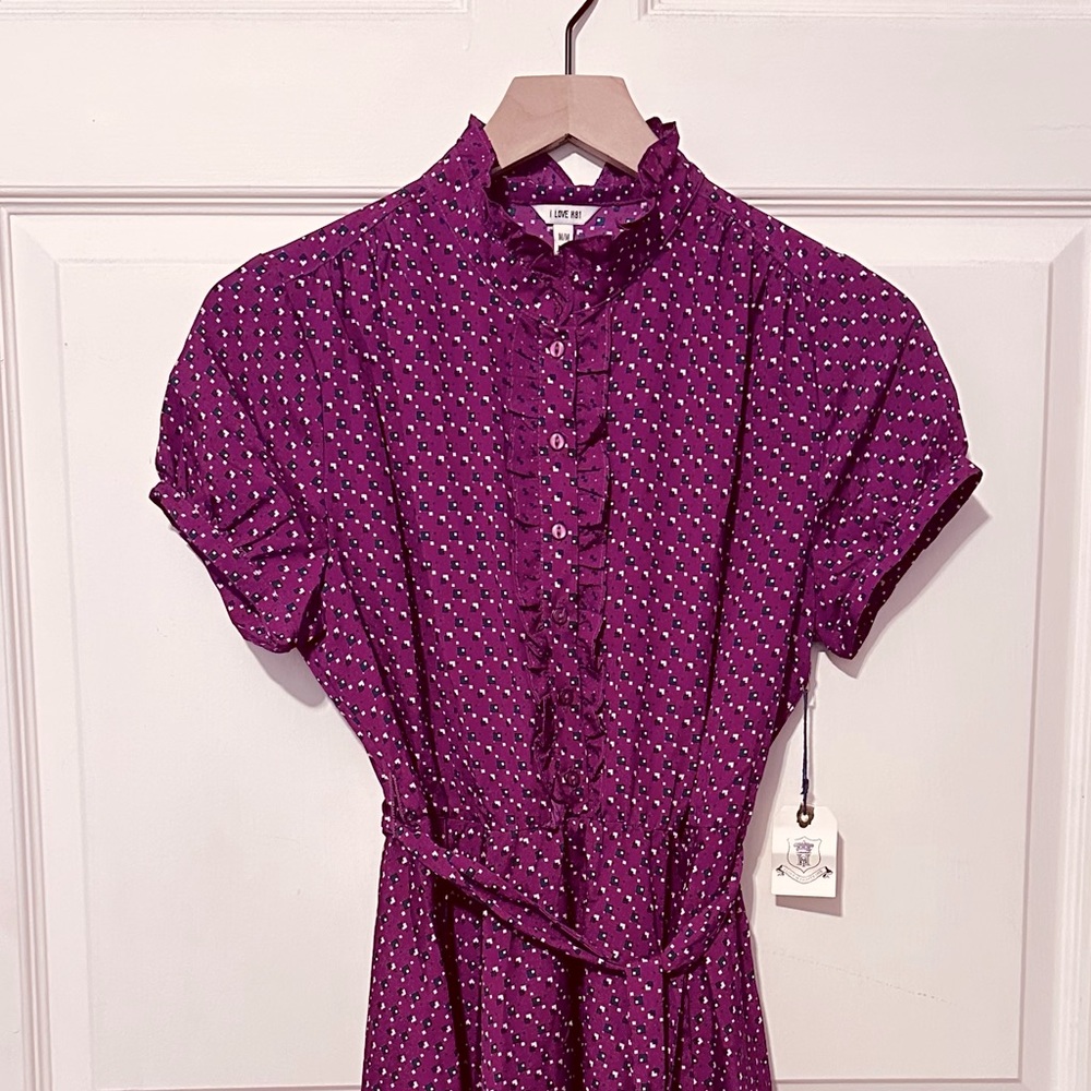 Vintage | Dress | High Collar Ruffle Dress in Magenta | Coquette - Picture 4 of 10